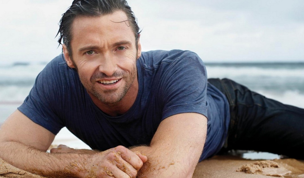 Men Male Celebrity Hugh Jackman On The Beach