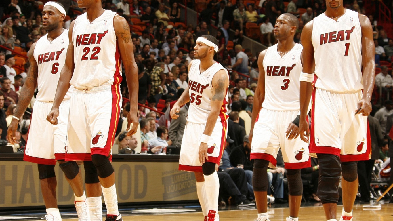 Miami Heat Nba American Basketball Lebron James James Jones Eddie House Dwyane Wade And Chris Bosh