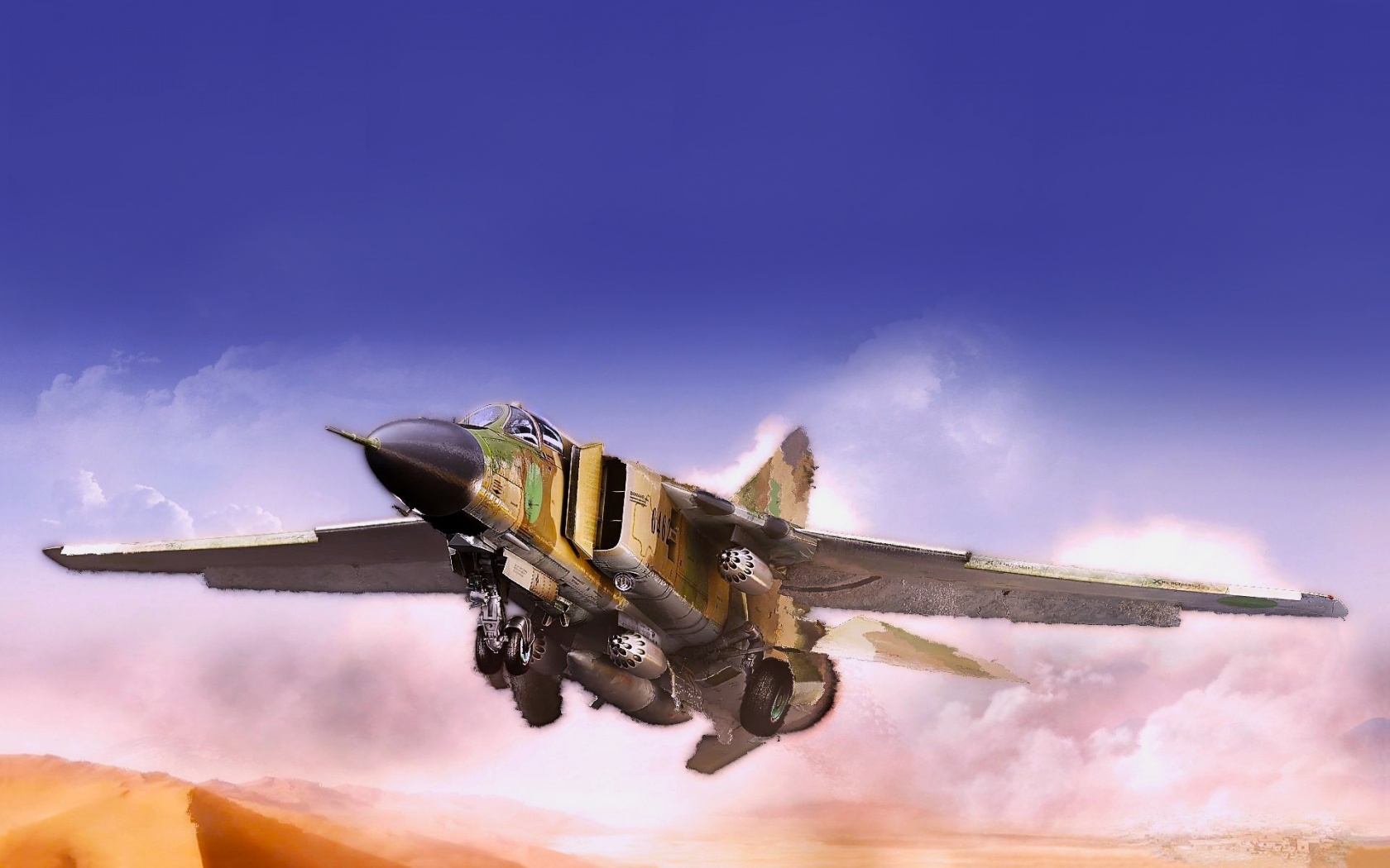 Mig Fighter Flying In The Desert