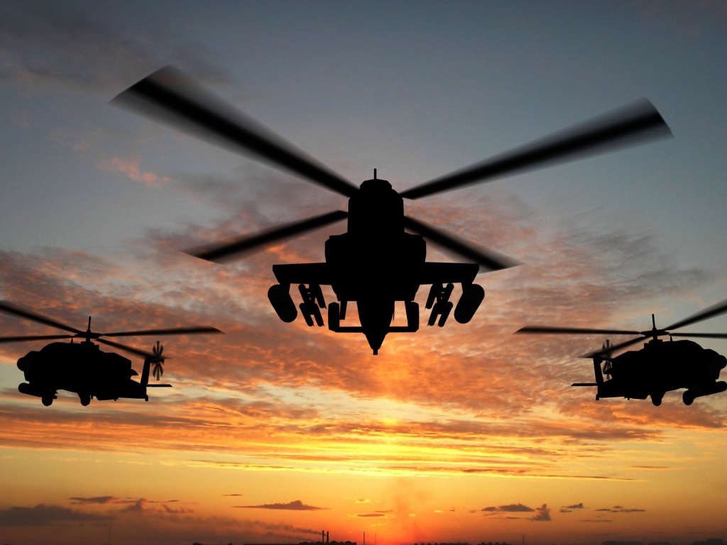 Military Helicopters And Sunset