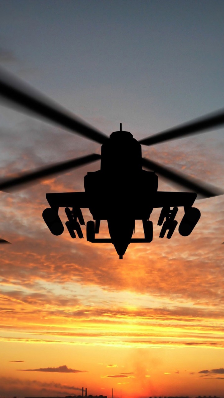 Military Helicopters And Sunset