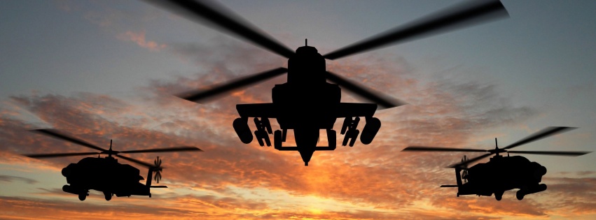 Military Helicopters And Sunset