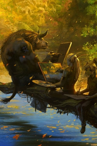 Minotaur And Elves Artwork Autumn