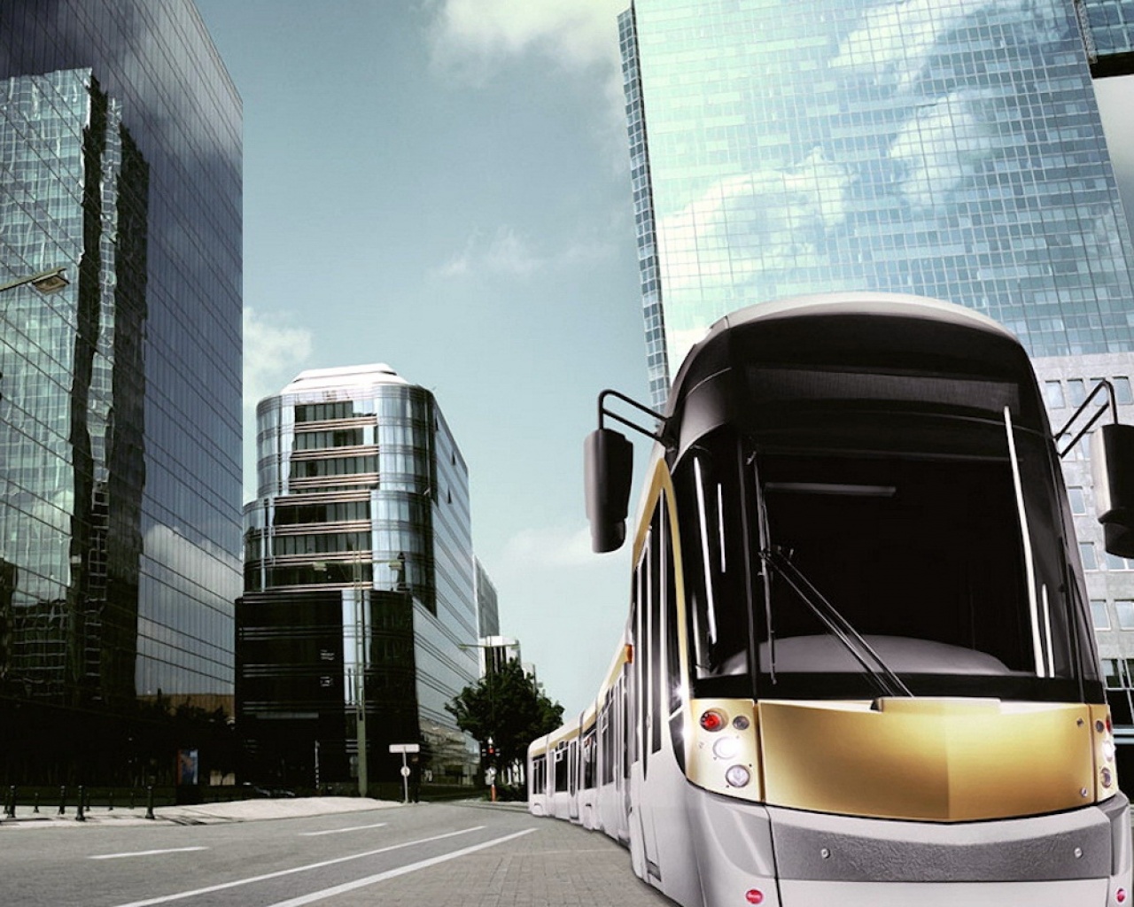 Modern Tram In The City