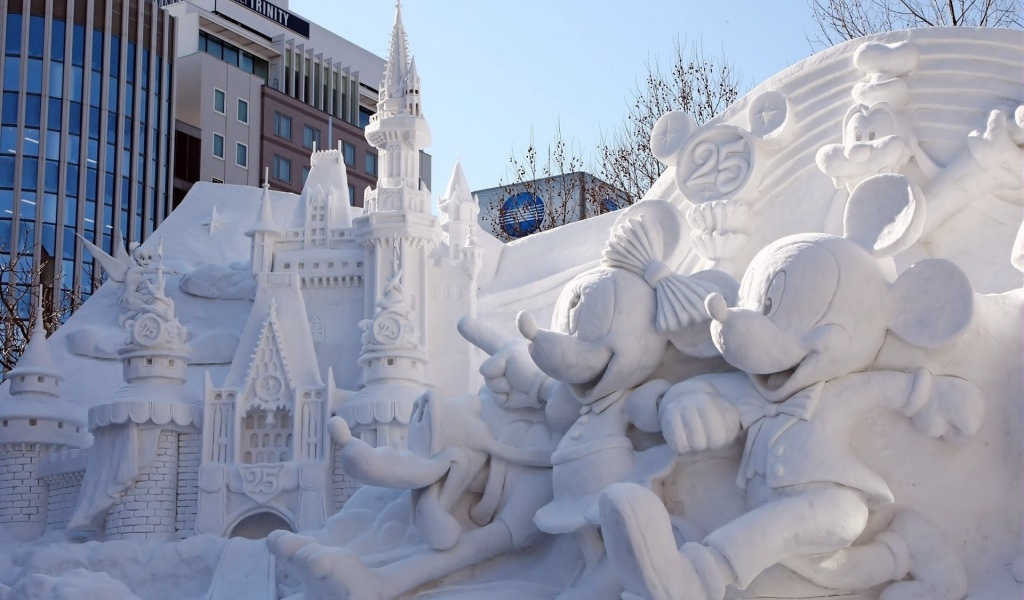 Monument Mickey Mouse Fortress Sapporo Snow Festival Japan