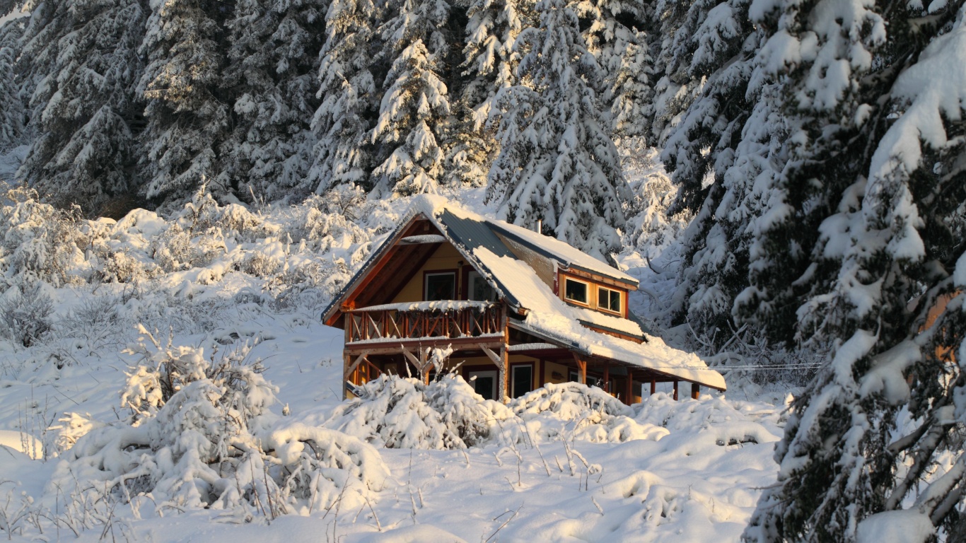 Mountain House Covered With Snow