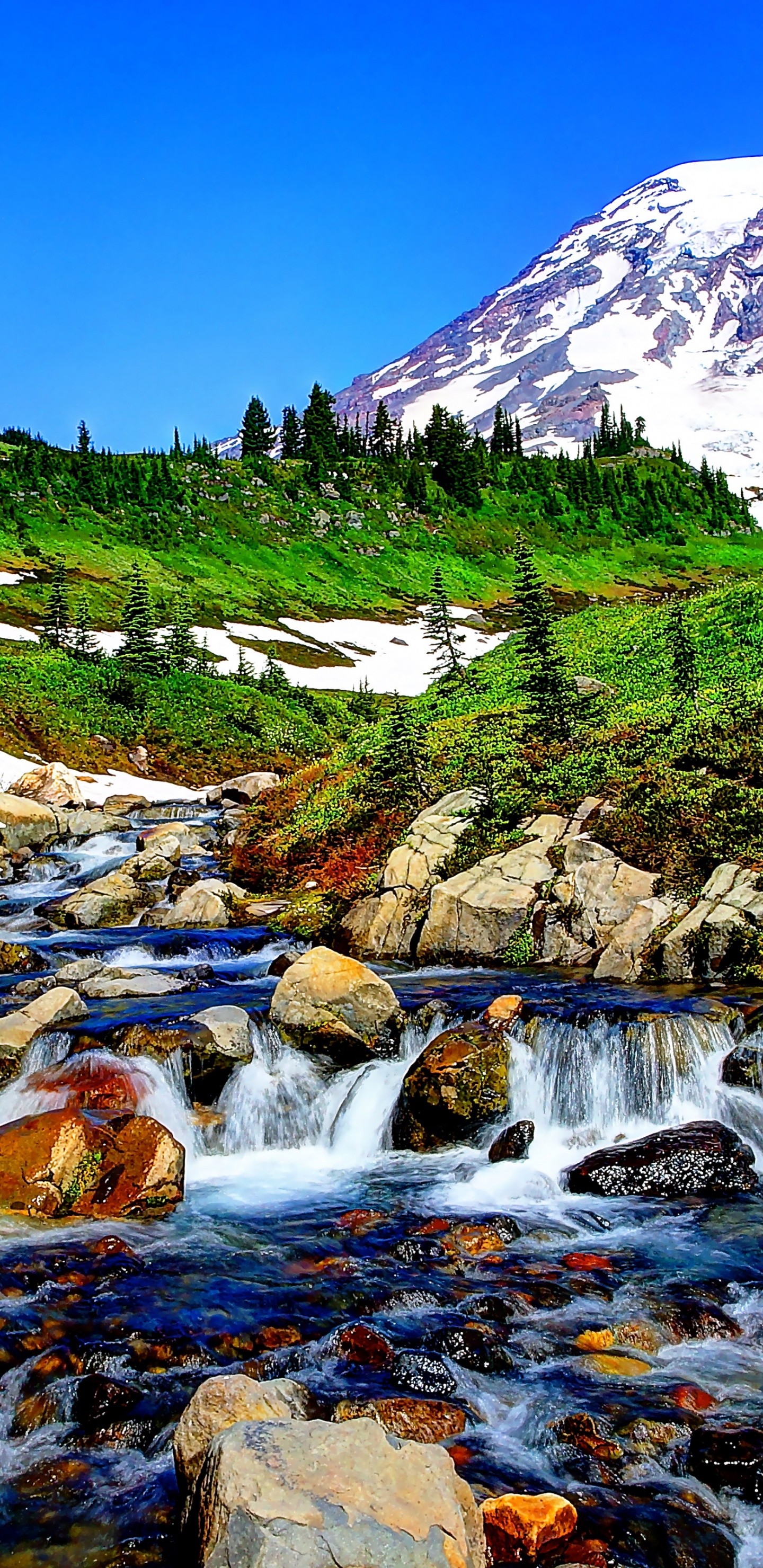 Mountain Stream And Melted Snow