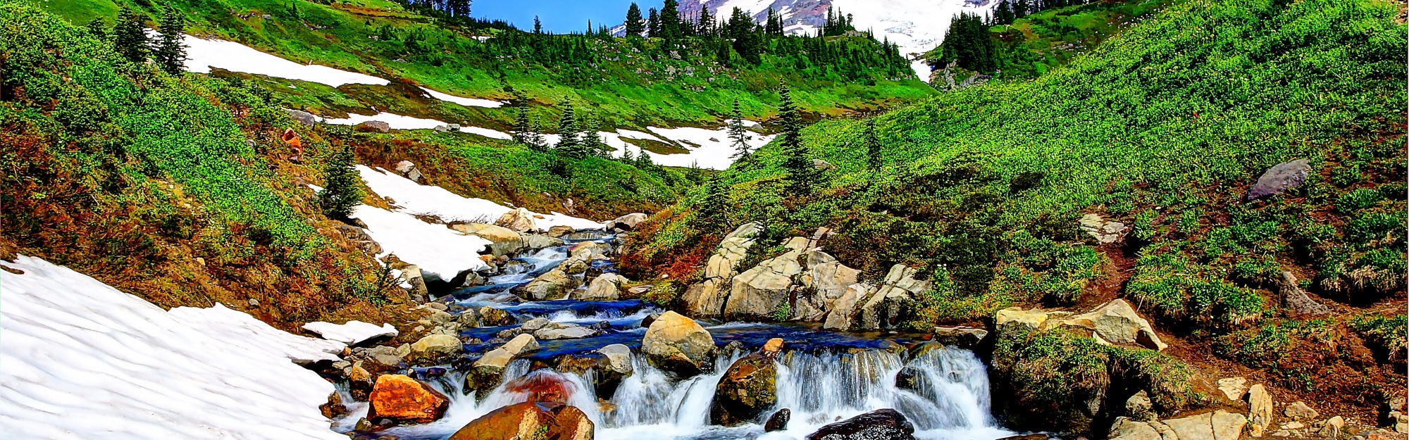 Mountain Stream And Melted Snow