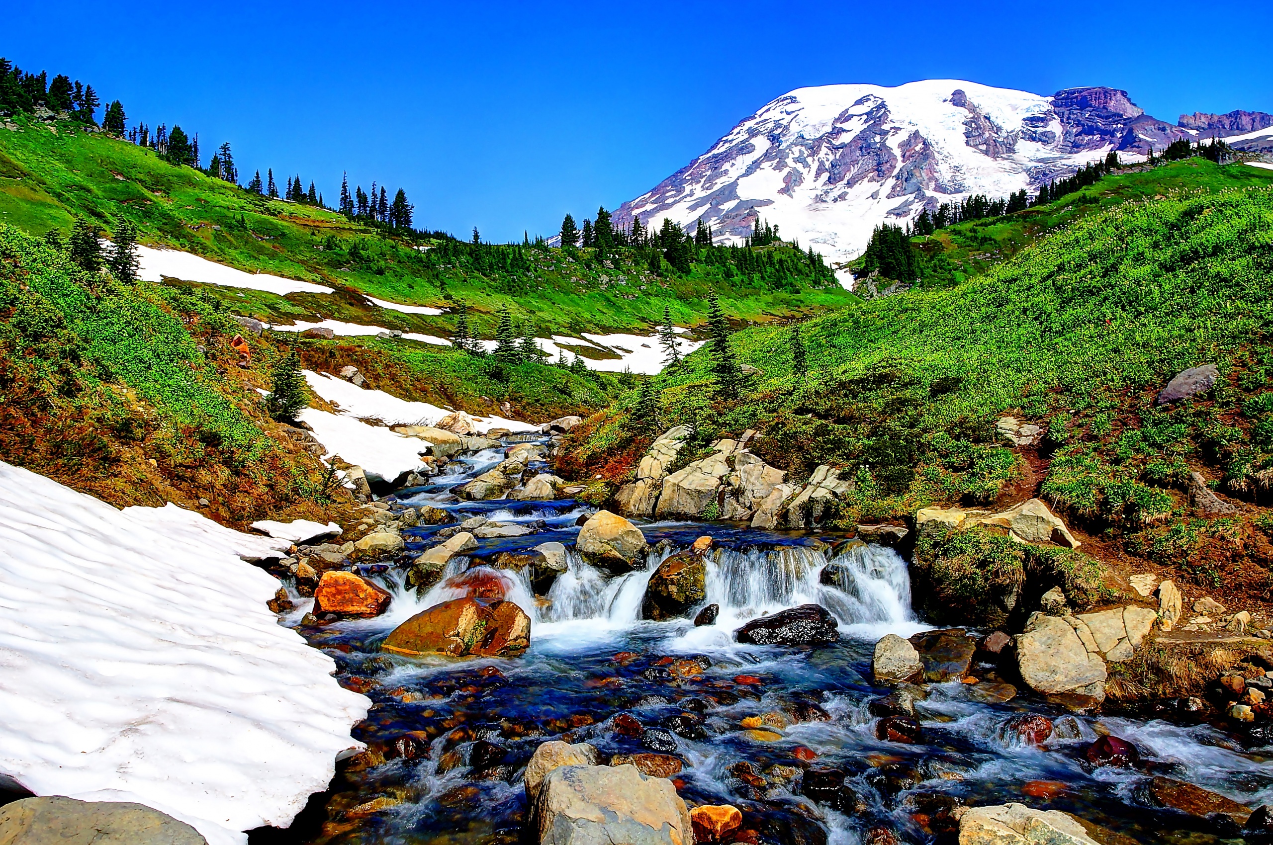 Mountain Stream And Melted Snow