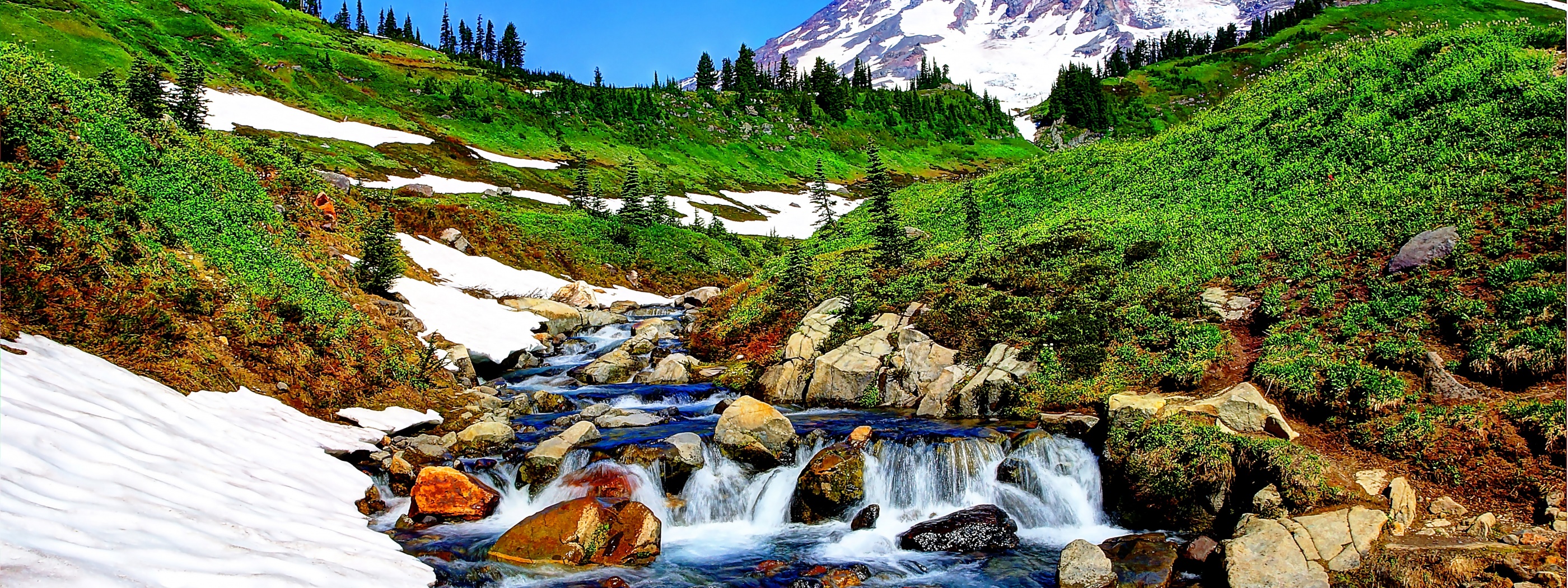 Mountain Stream And Melted Snow