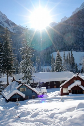 Mountains Houses Snow Winter