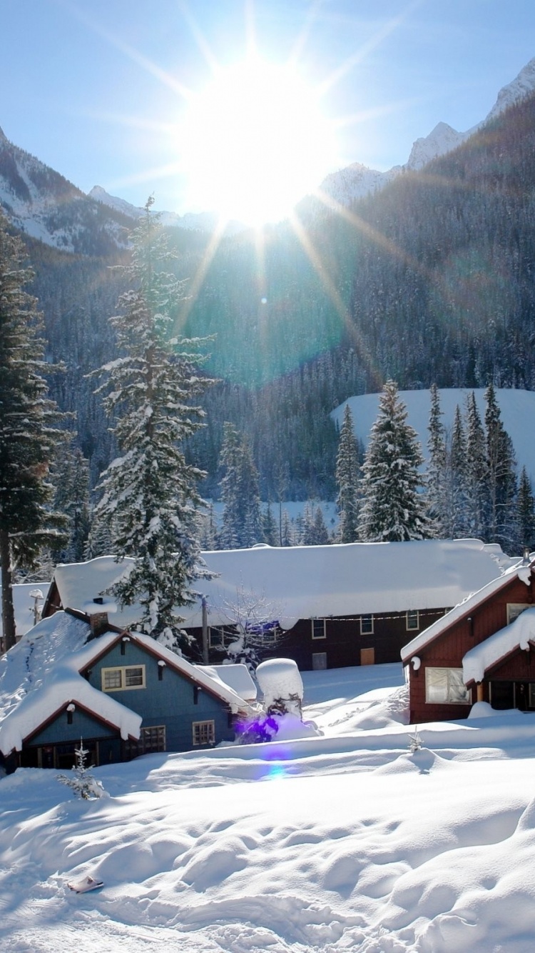 Mountains Houses Snow Winter