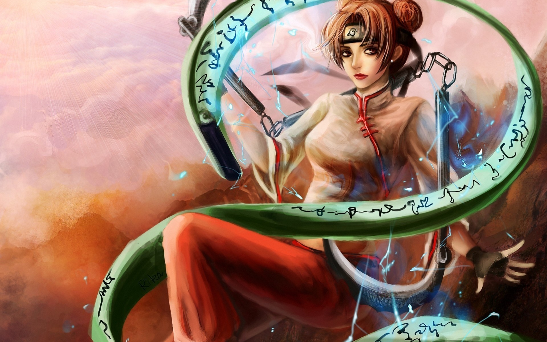 Naruto Tenten Girl Lightning Magic Spell Art