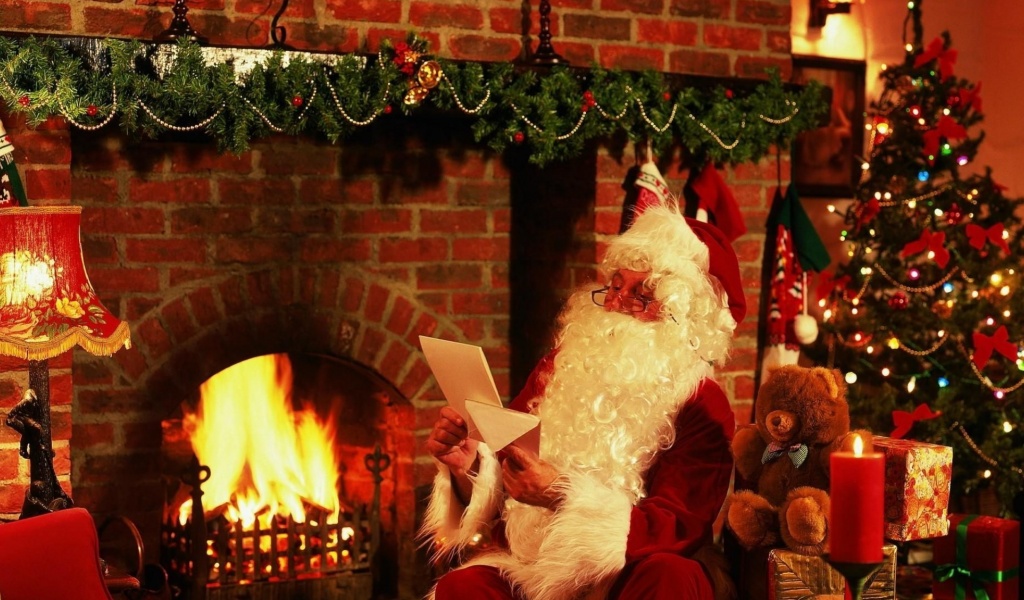 New Year Christmas Santa Claus Letter Gifts Fireplace Christmas Tree Teddy Bear Candle