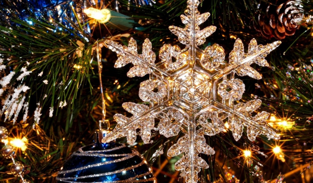 New Year Holiday Tree Snowflake Christmas Toys Close Up