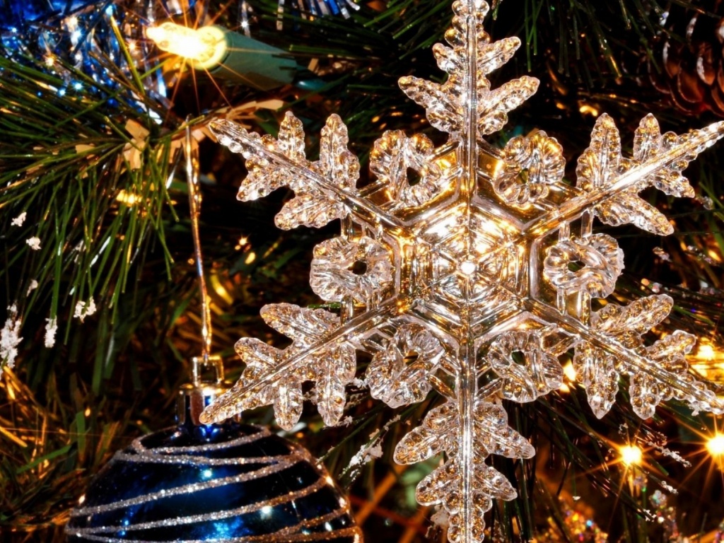 New Year Holiday Tree Snowflake Christmas Toys Close Up