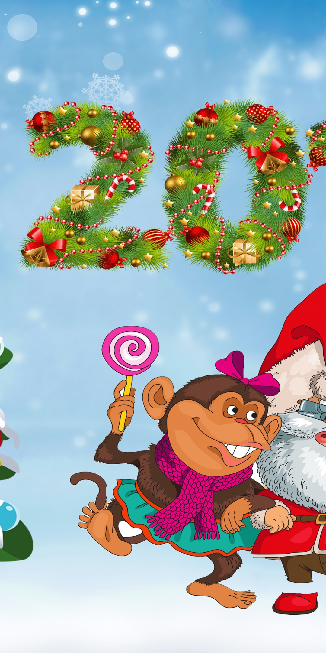 New Year Santa Claus Monkeys