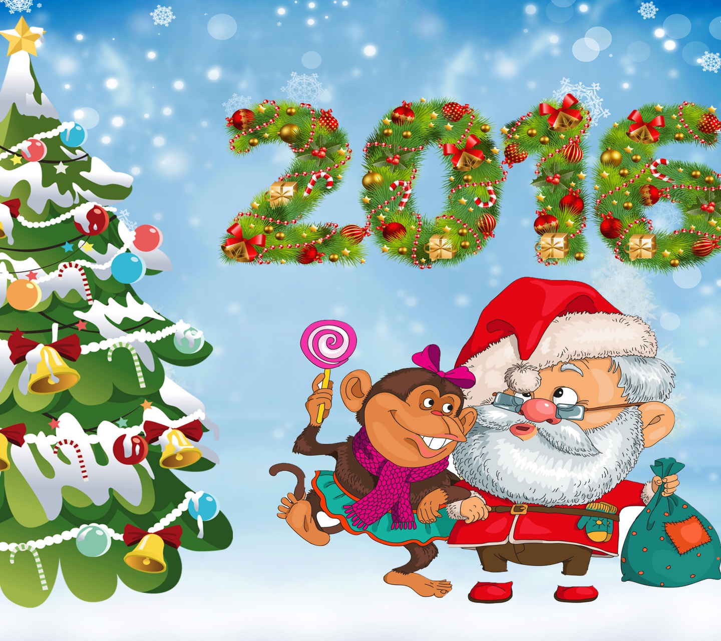 New Year Santa Claus Monkeys