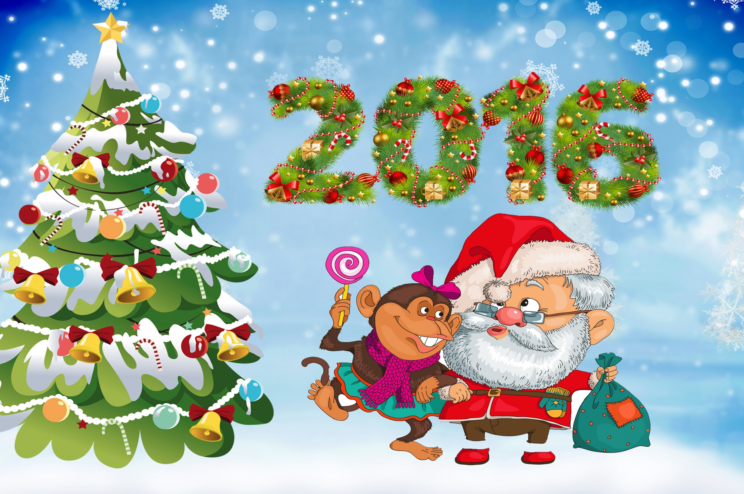 New Year Santa Claus Monkeys