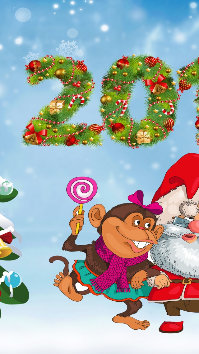 New Year Santa Claus Monkeys