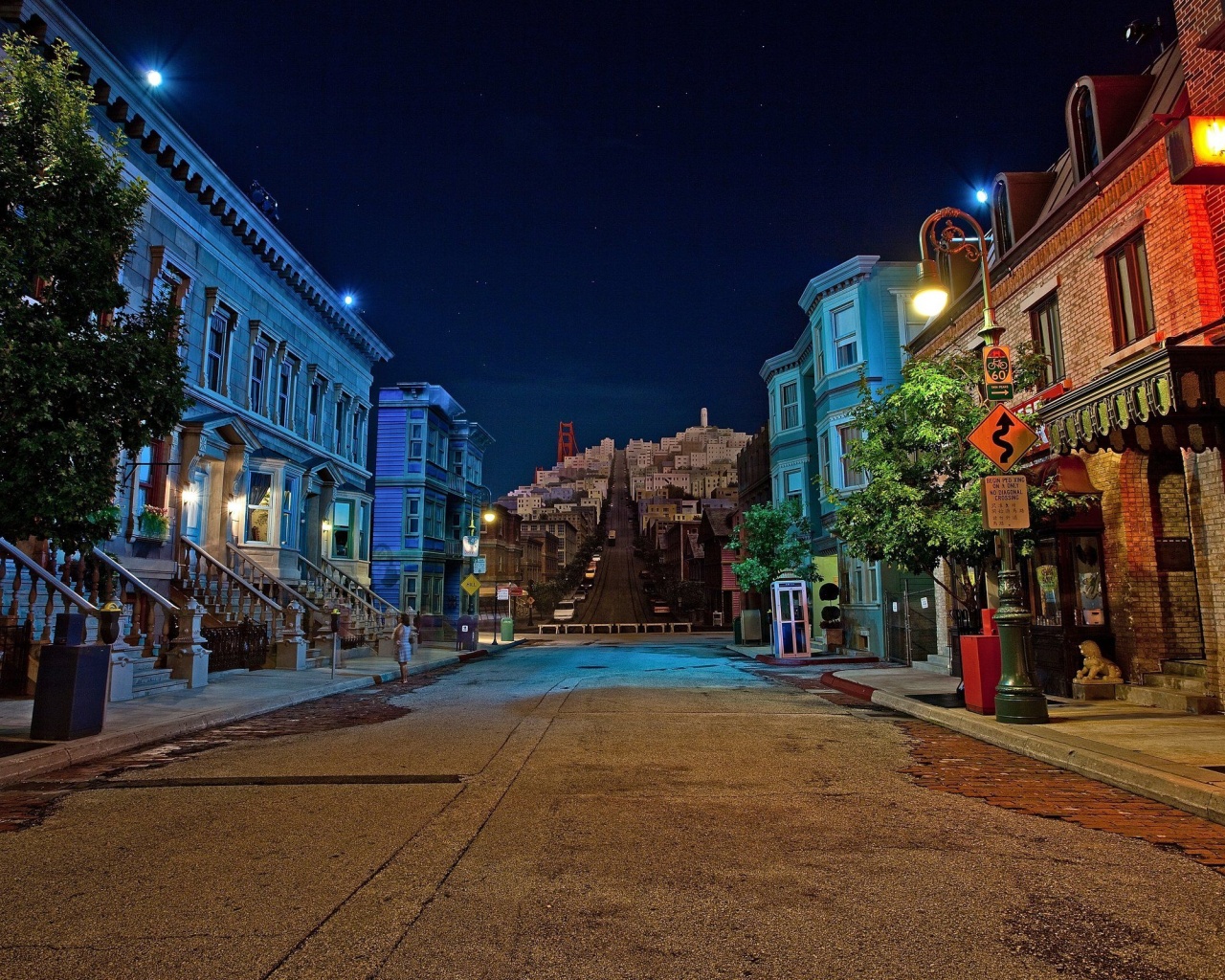 Night Architecture Beautiful Building City Houses Lantern Night Road Street