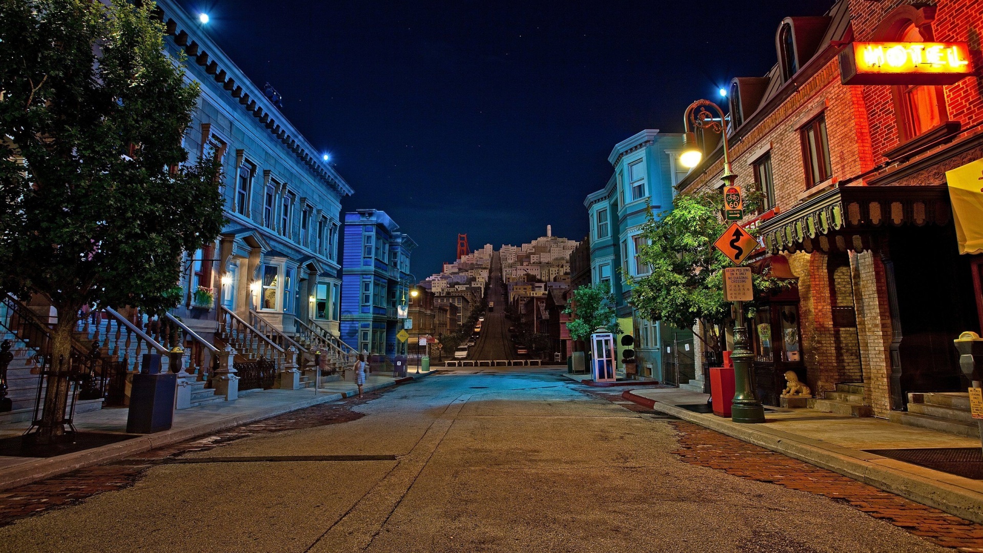 Night Architecture Beautiful Building City Houses Lantern Night Road Street