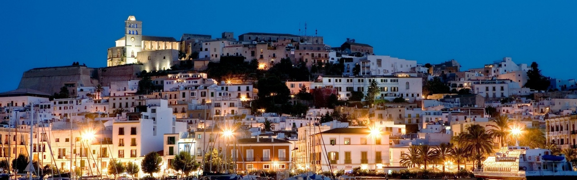 Night Houses Lights Sea Yacht Ibiza Spain