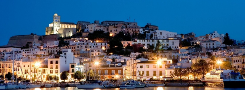 Night Houses Lights Sea Yacht Ibiza Spain