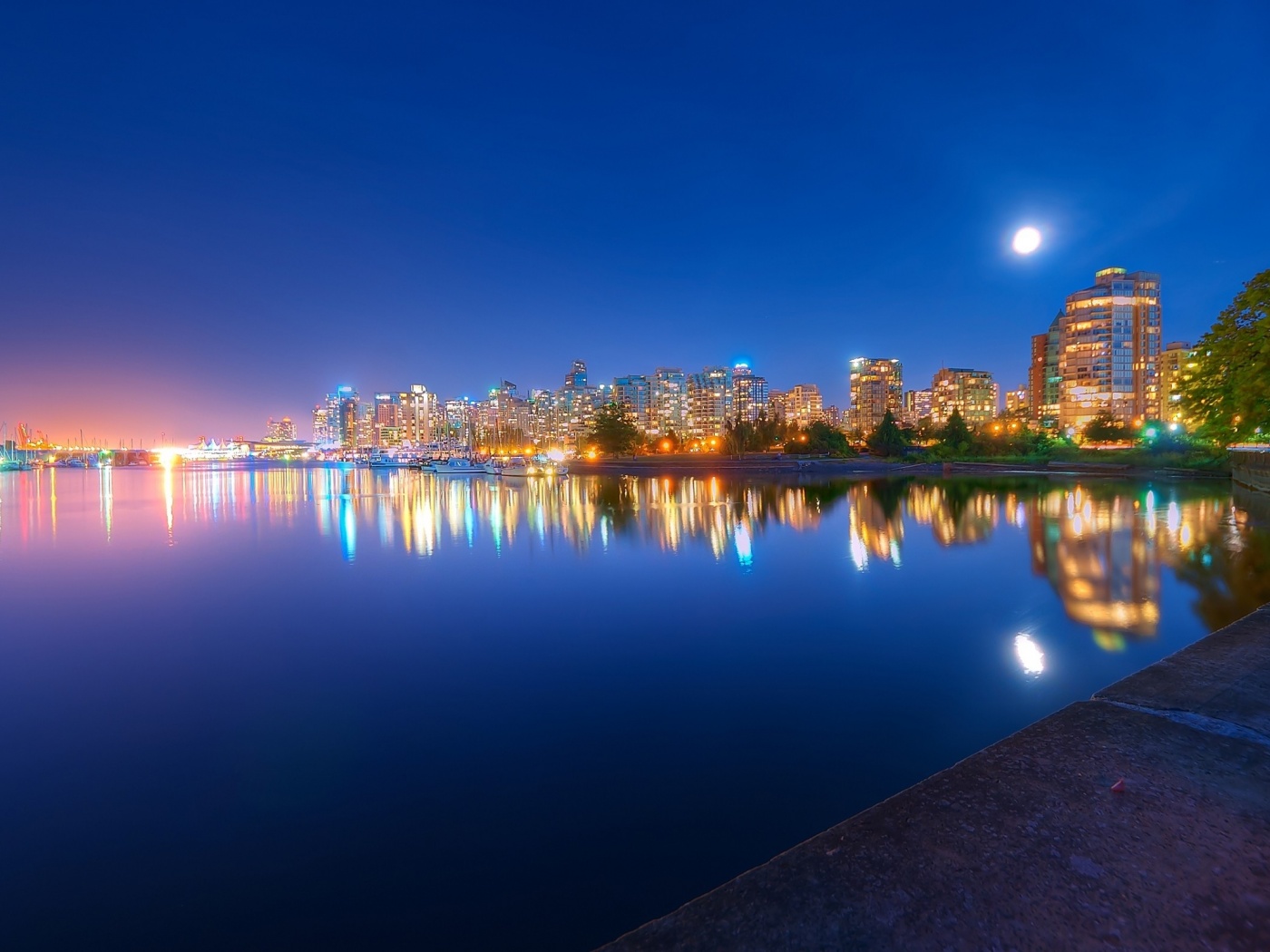 Night Light River Trees City Landscape