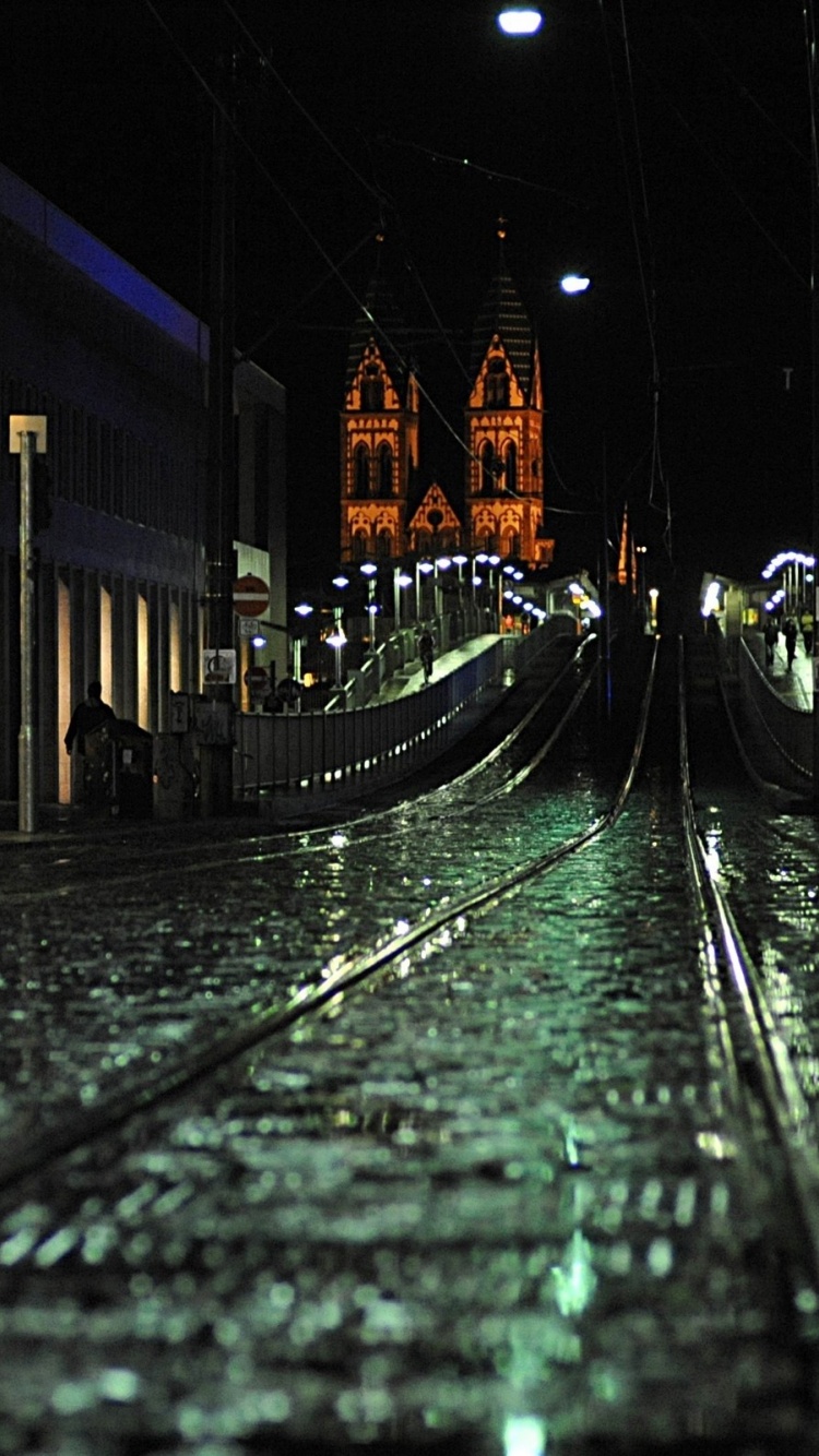 Night Railways Bridges Buildings City Landscape