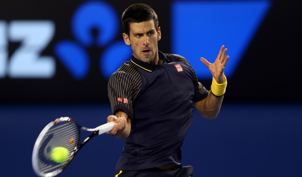 Novak Djokovic Hits The Tennis Ball