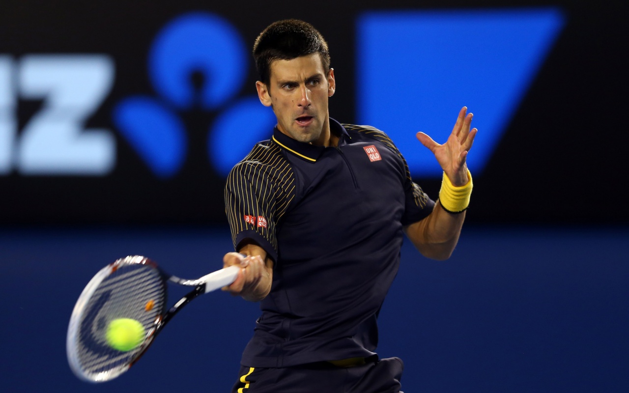 Novak Djokovic Hits The Tennis Ball