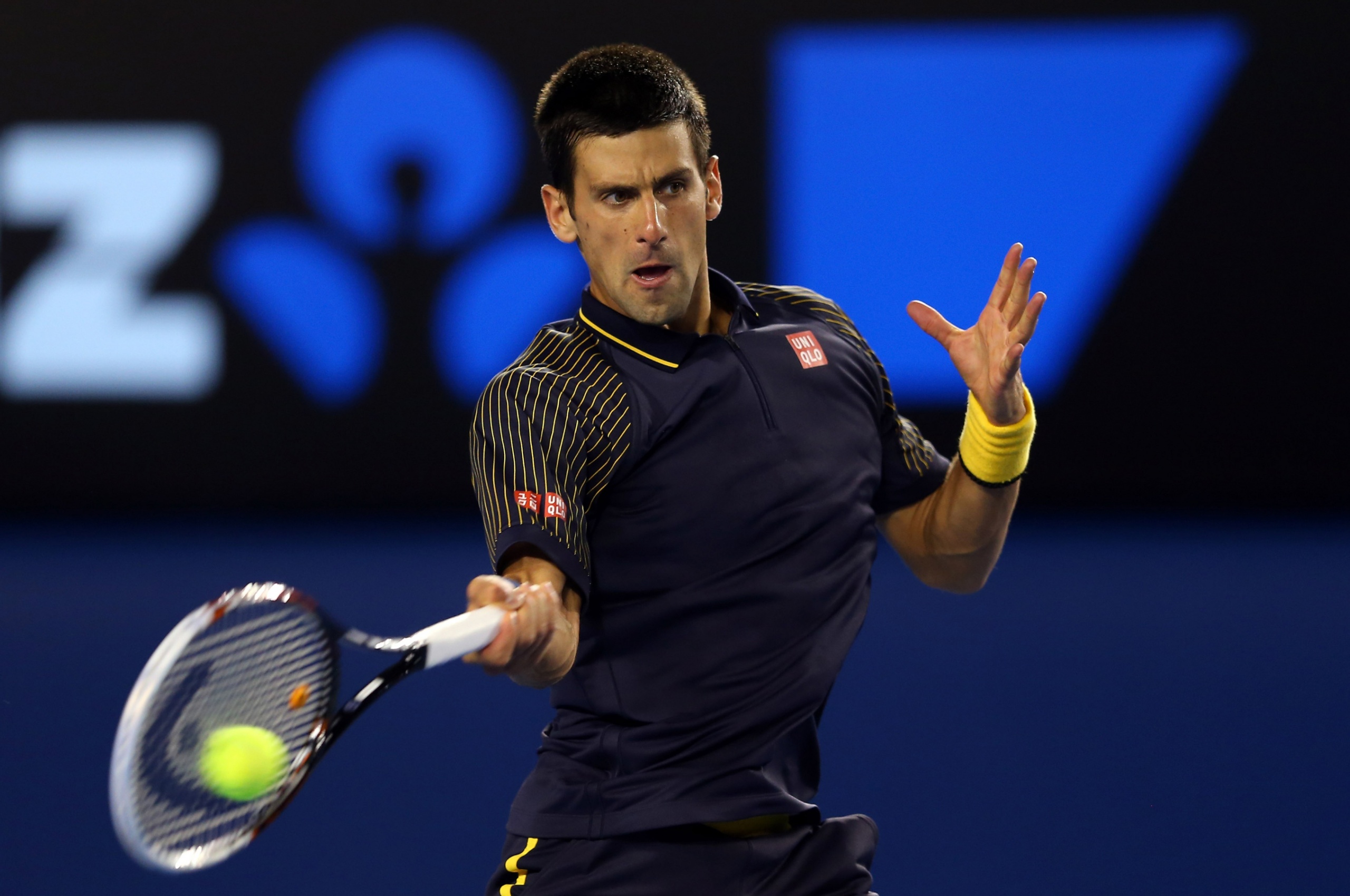 Novak Djokovic Hits The Tennis Ball