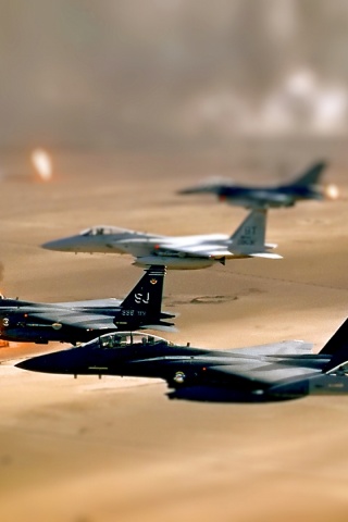 Oil Jet Fighter Desert Smoke Fields Iraq Tiltshift