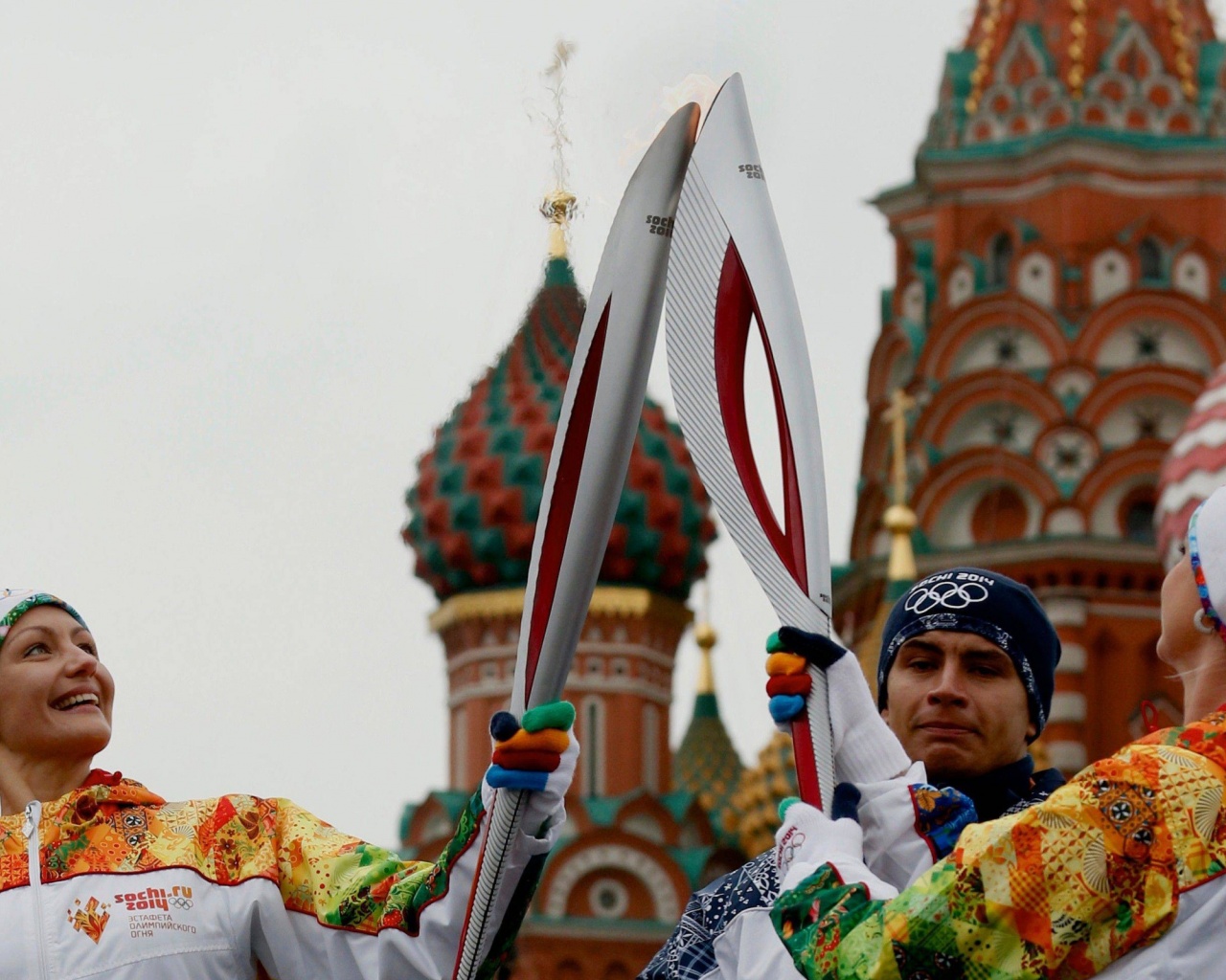 Olympic Flame On Red Square - Sochi