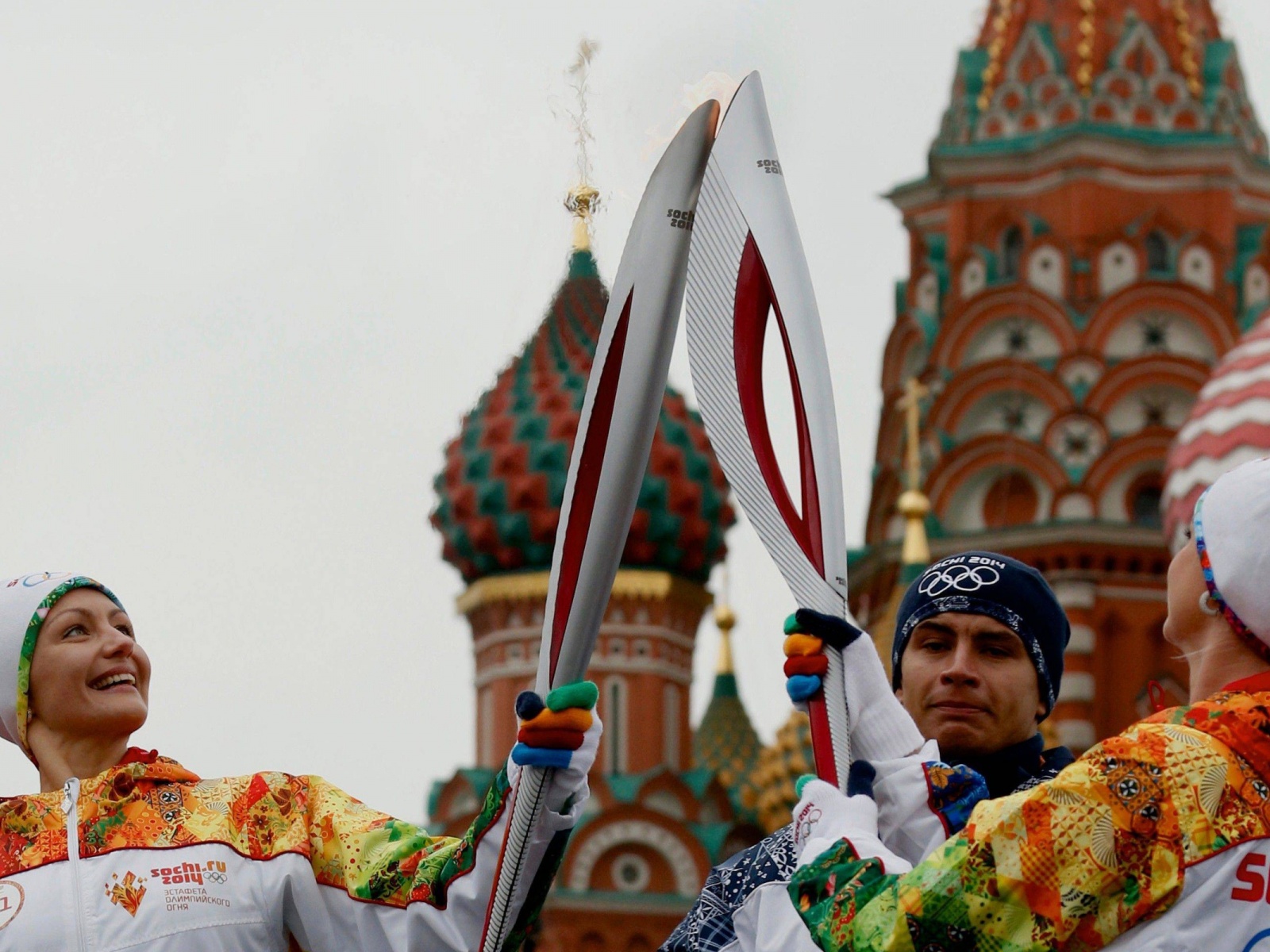 Olympic Flame On Red Square - Sochi