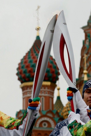 Olympic Flame On Red Square - Sochi