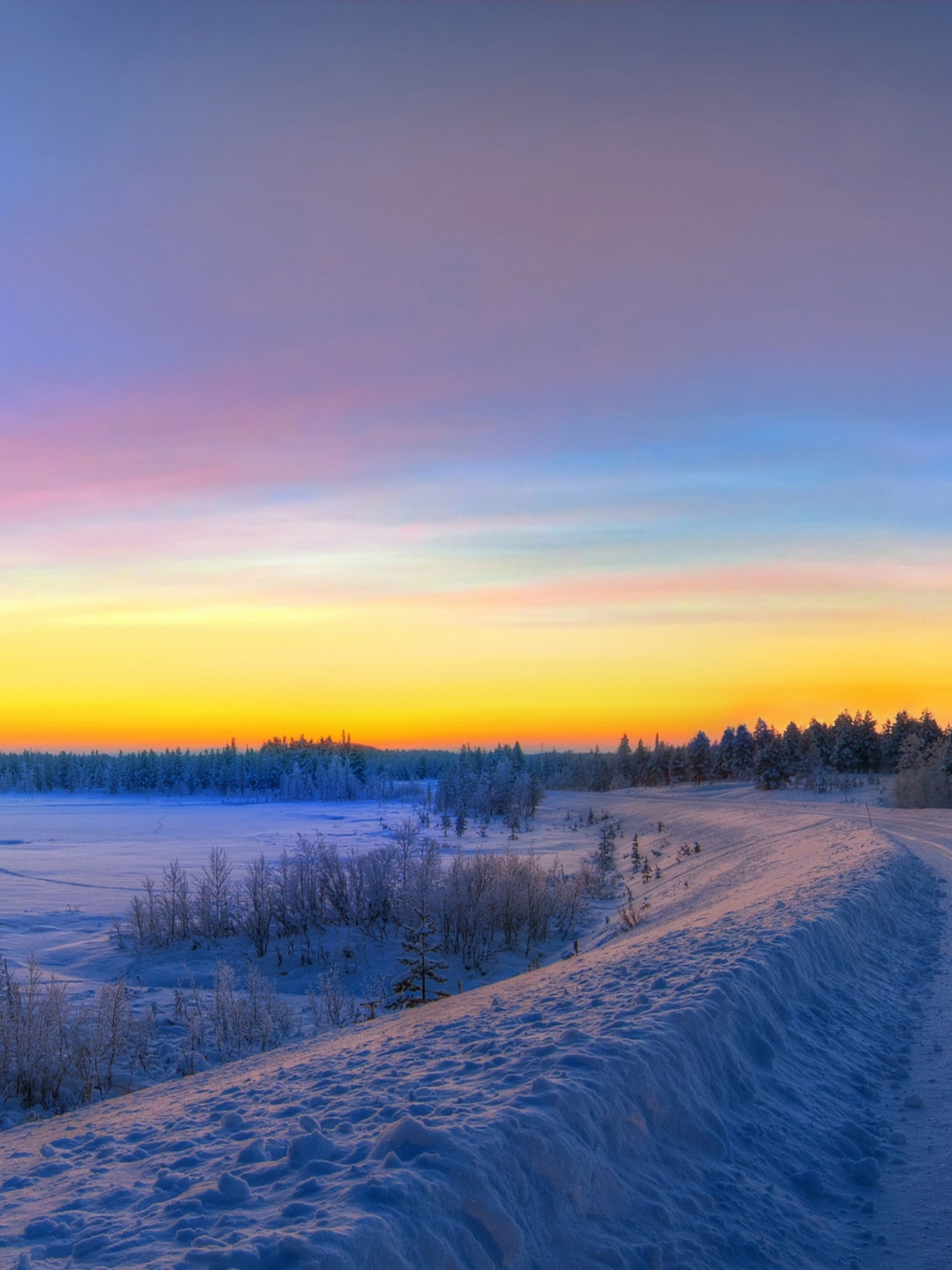 Panorama Sunset Road Winter Snow