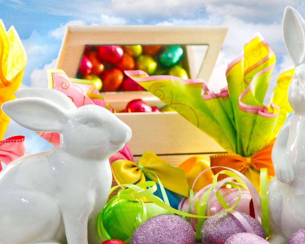 Pascha Eggs Holiday Rabbit Chocolate Box Sky Clouds