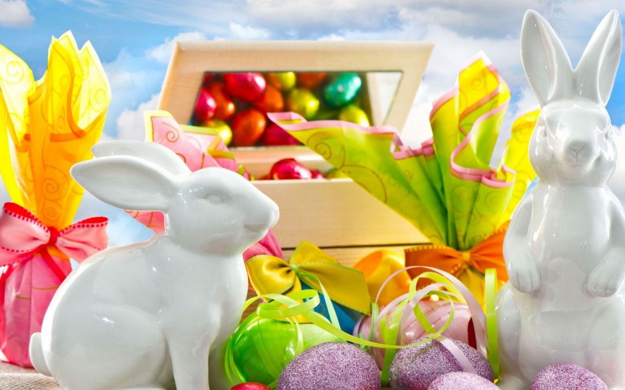 Pascha Eggs Holiday Rabbit Chocolate Box Sky Clouds