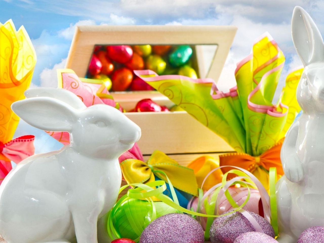 Pascha Eggs Holiday Rabbit Chocolate Box Sky Clouds