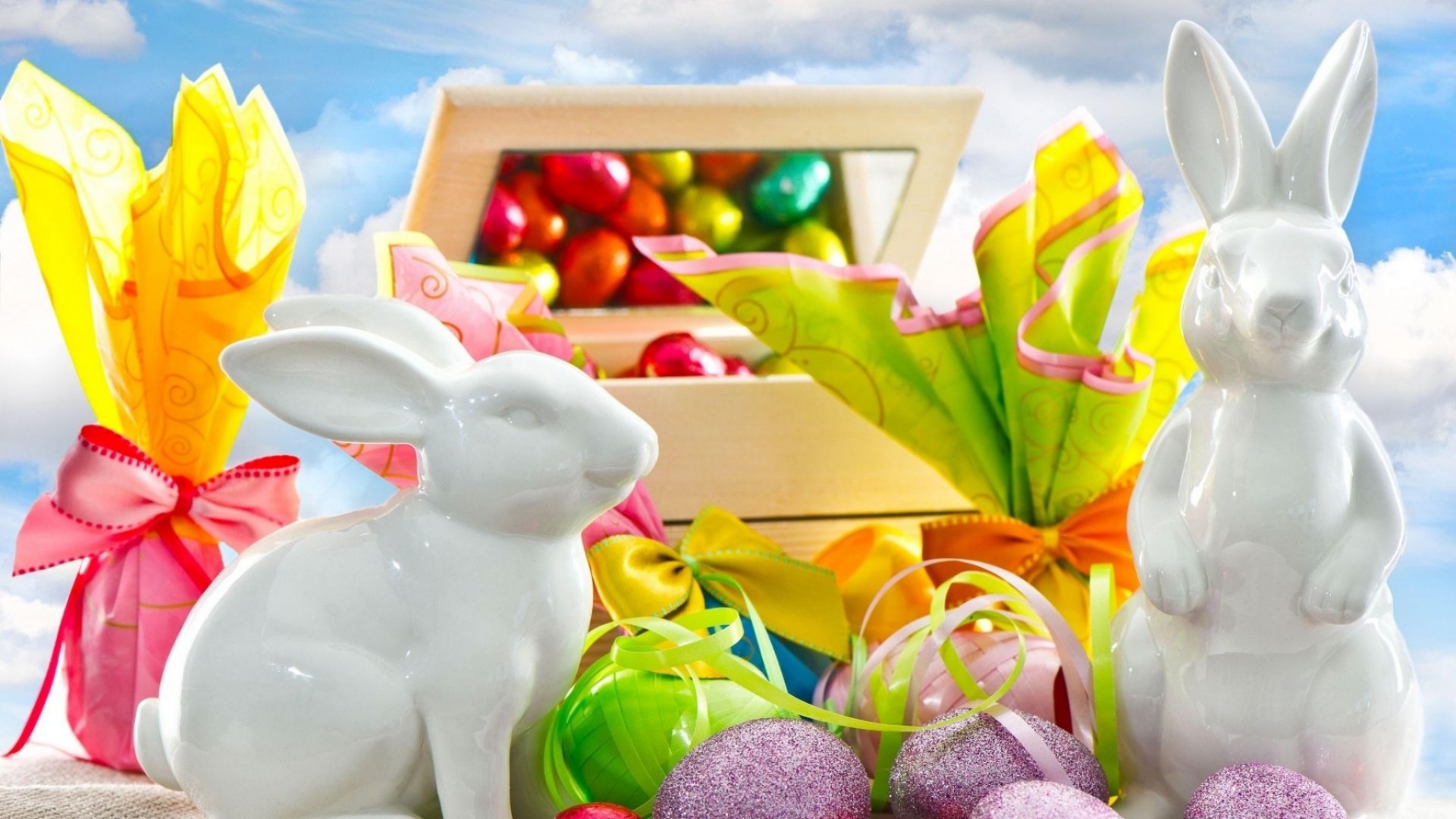 Pascha Eggs Holiday Rabbit Chocolate Box Sky Clouds