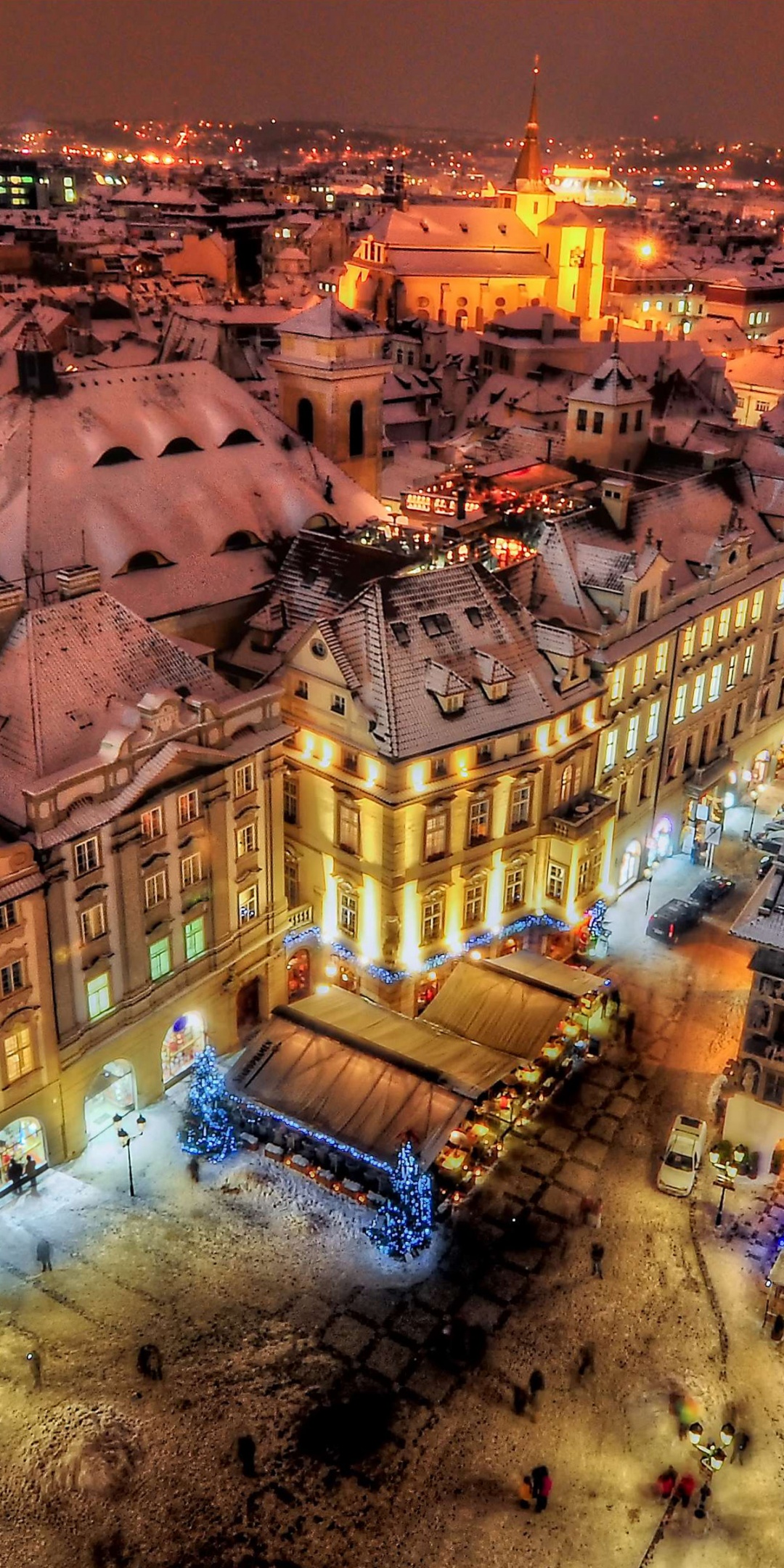 Prague By Night Covered With Snow