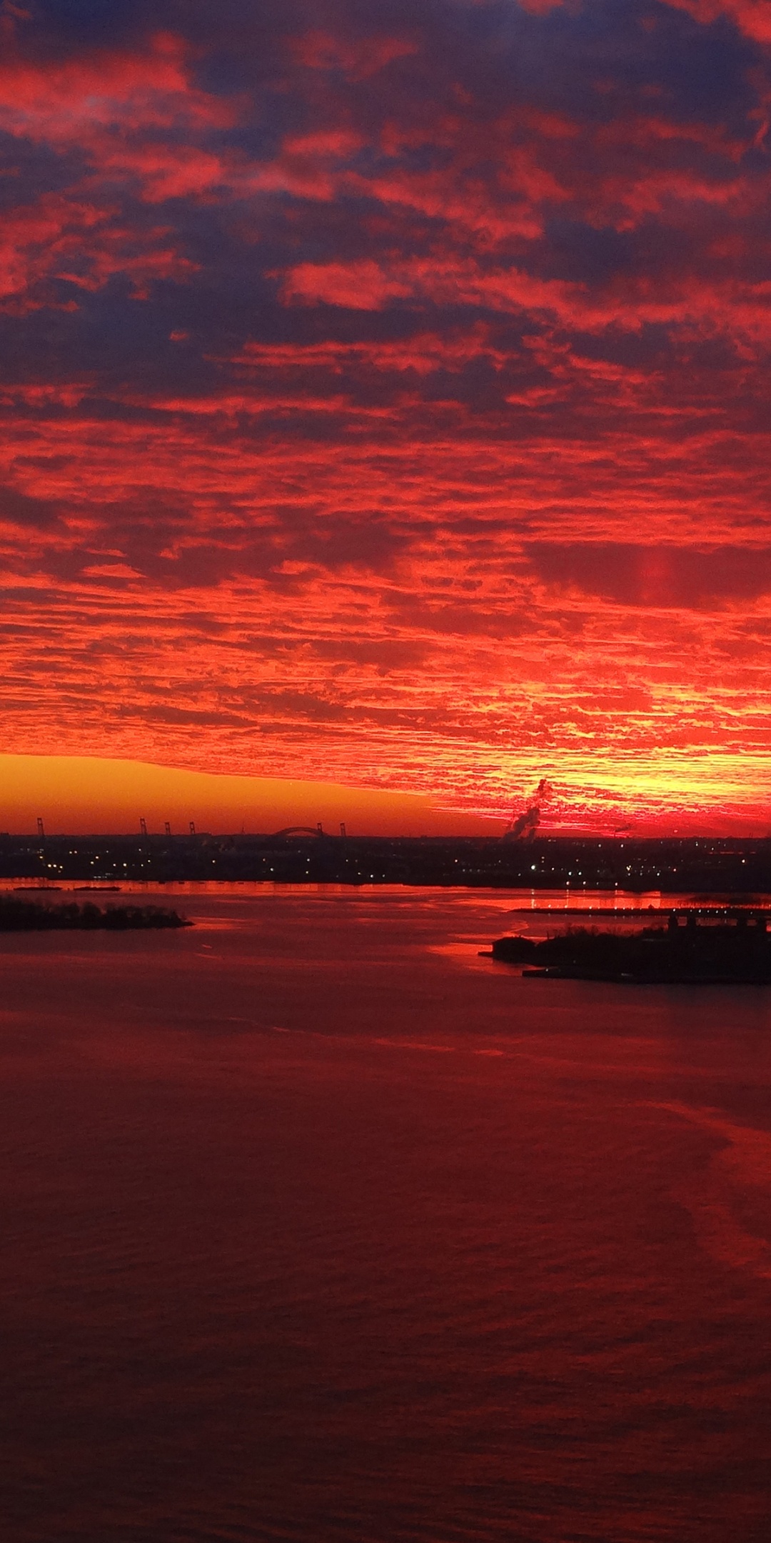 Red Sunset Over New York Harbor