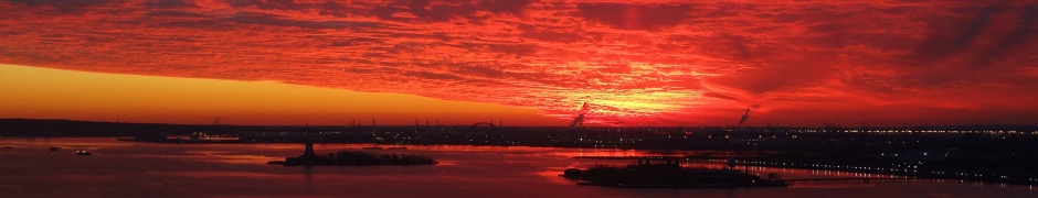 Red Sunset Over New York Harbor