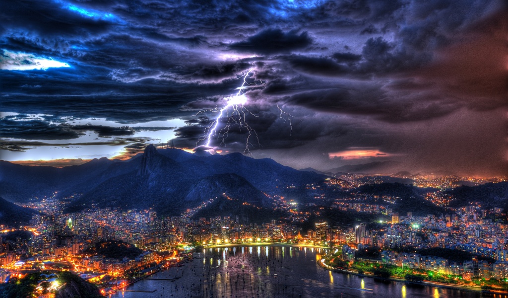 Rio De Janeiro At Night In A Storm