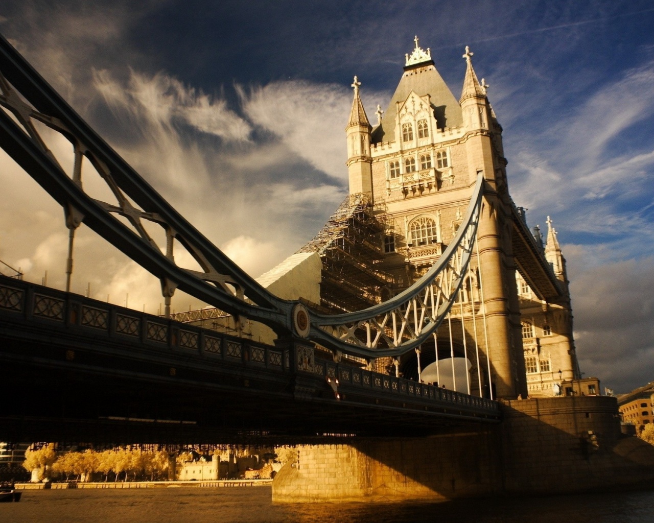 River Tower Bridge Bridge England Clouds Sky City Landscape