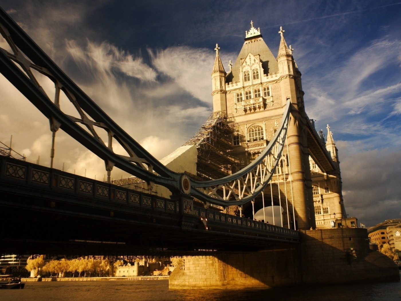 River Tower Bridge Bridge England Clouds Sky City Landscape