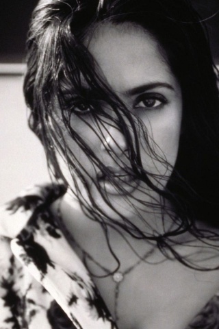 Salma Hayek Brunette Make Upwind Hair Coat Black And White