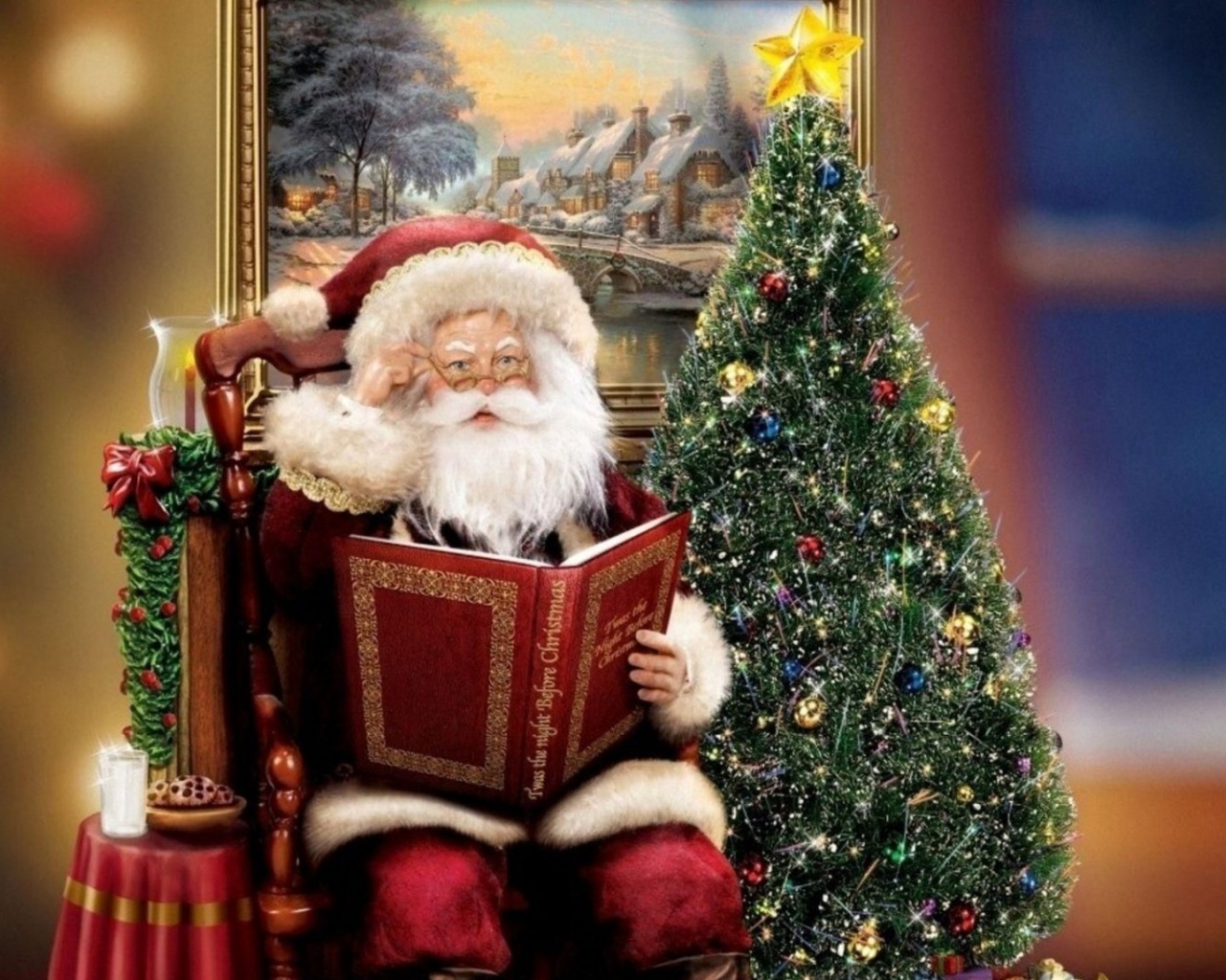 Santa Claus Sitting Tree Picture Christmas Holiday